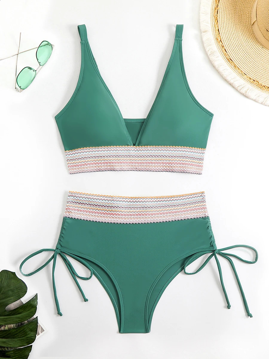 Sexy Deep V One Piece Women Swimsuit Woman Swimwear Female Bathing Suit Swimming for Monokini Beach Wear Block Drawstring 250117