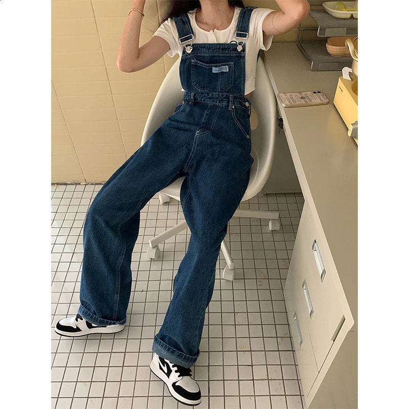 MEXZT Vintage Denim Jumpsuits Women Streetwear Wide Leg Jeans Overalls Korean Baggy Suspender Pants Summer Straight Trousers 250122