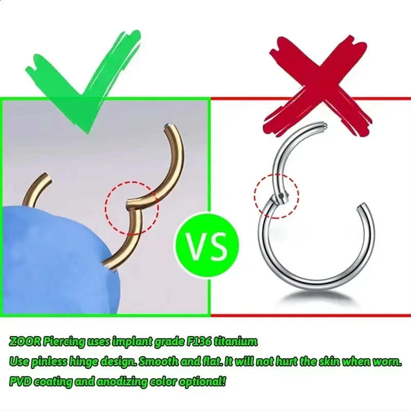 110Pcs G23 14G16G18G Nose Rings Hinged Segment Ear Cartilage Tragus Earrings Hoops Septum Clicker Piercing Jewelry 250110