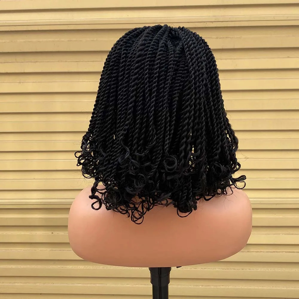 Short Bob Box Braided Wigs For Black Women Heat Resistant Crochet Kinky Twist Braided Wig African Synthetic Braiding Hair Wig 250118