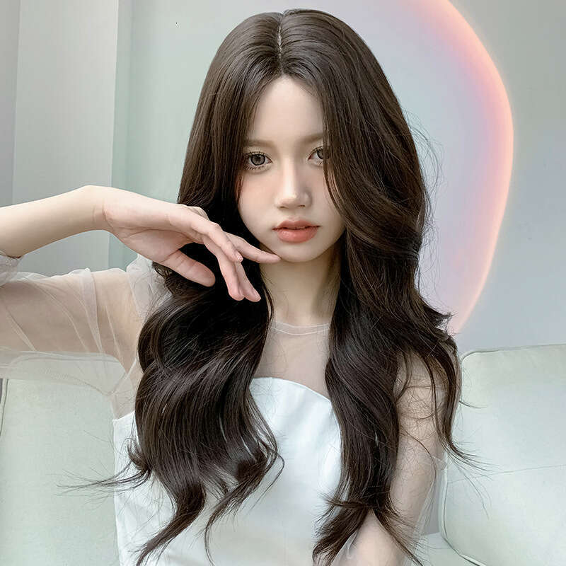 Lace Front Wig Cover T Shape Wig Women S Net Red Split Long Air Bang Big Wave Handwoven Front Lace Natural Fluffy Curly Hair Full Head Cover