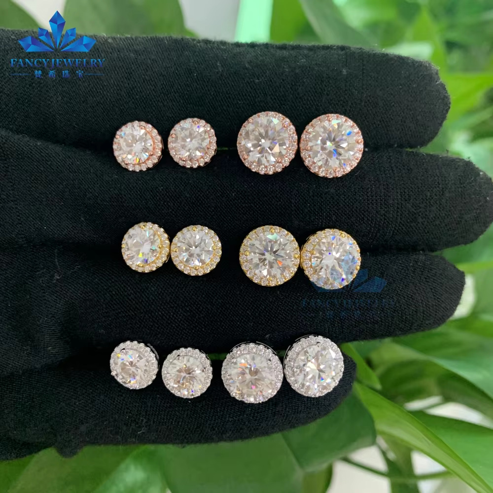 In stock dia earring wholesale price sier 6.5mm 8mm vvs moissanite stud hola earrings men women