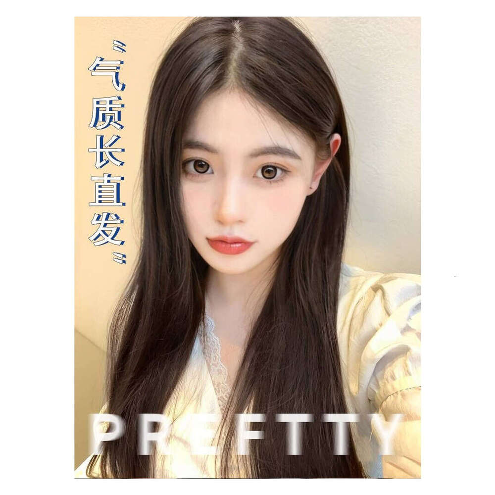 Lace Front Wig Cover T Shape New Front Lace Mesh Split Bangs Fashionable Natural Black Long Straight Simulated Hair Hand Woven Full Head Wig Wig