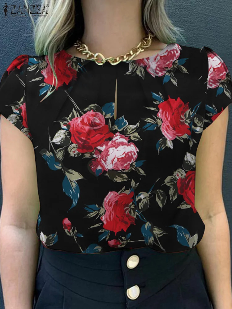 Summer Fashion Floral Printed Blouse ZANZEA Women Tops Tunic O Neck Short Sleeve Bohemian Stylish Holiday Work Shirt 2025 250122