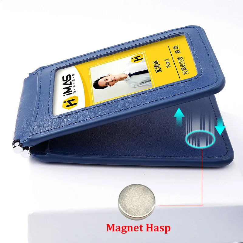 Top Grade Genuine Leather ID Badge Holder Business Cards Holders with Neck Lanyard Formal Staff Magnet Closed ID Card Name Tags 250120