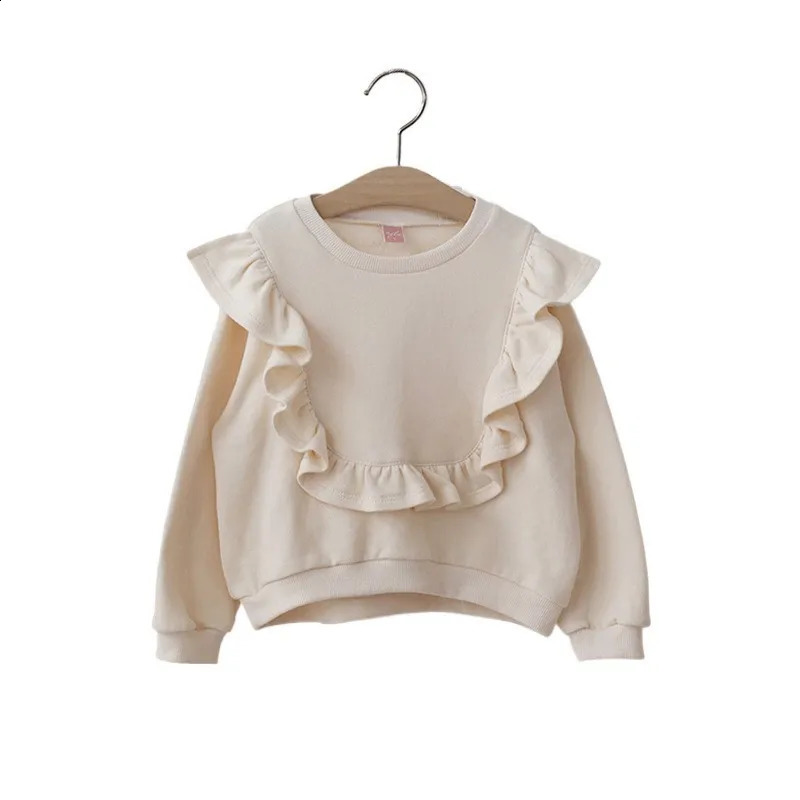 Spring Autumn Children Girls 2PCS Clothes Set Solid Ruffle Broder Sweatshirts Loose Versatile Pants Suit Toddler Girl Tracksuit 250117