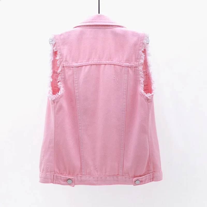 Women big size 6XL Denim Vest Sleeveless Waistcoat Students Casual Tops Jeans Jackets Red Pink Purple Yellow Blue White Jacket 250122