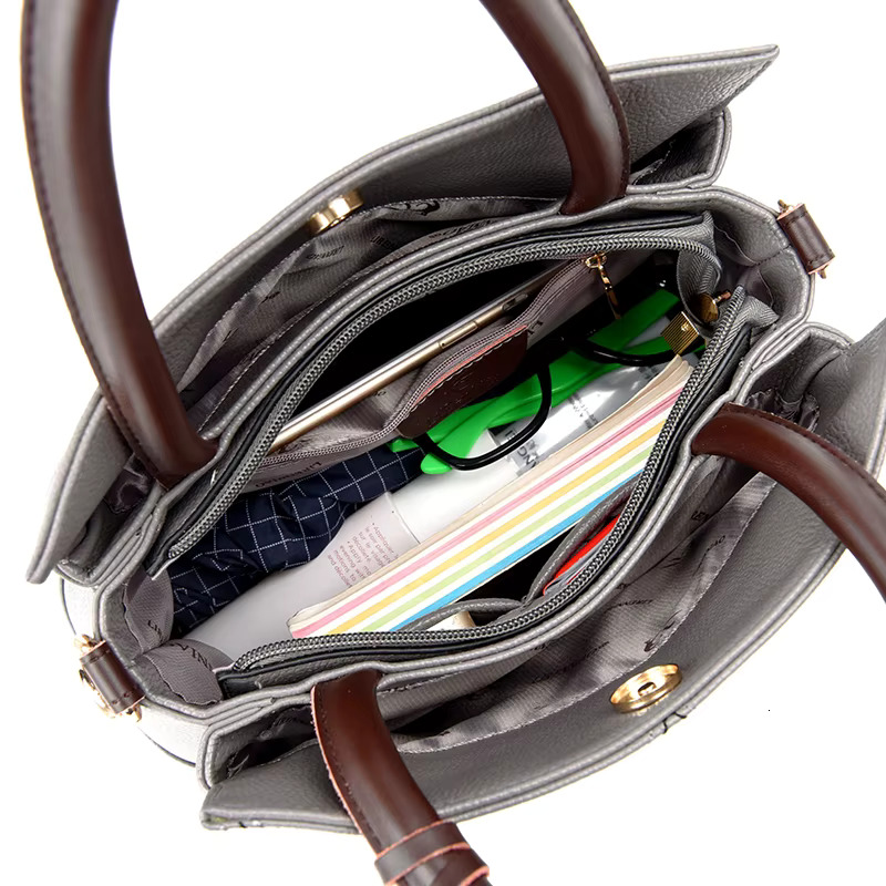 Hot Sale Cowhide Ladies 2023 Women Wer Design Handbags Genuine Leather Tote Bag Patchwork Shoulder Crossbody Bags Gray