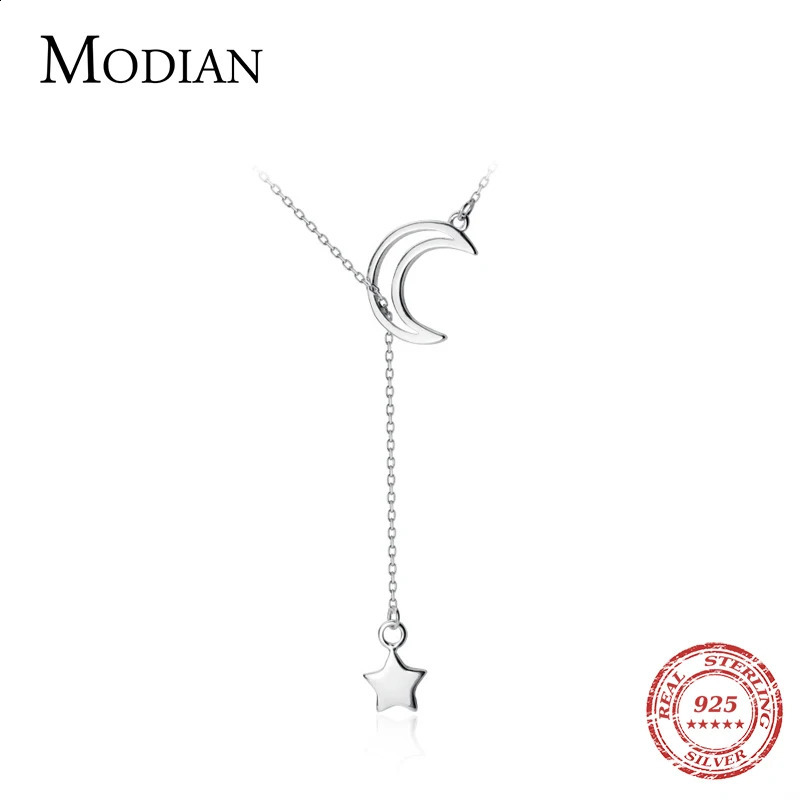 Modian Fashion Moon Star Pendant Necklacefor Women Genuine 925 Sterling Silver Link Chain Necklace Korea Style Fine Jewelry 250117