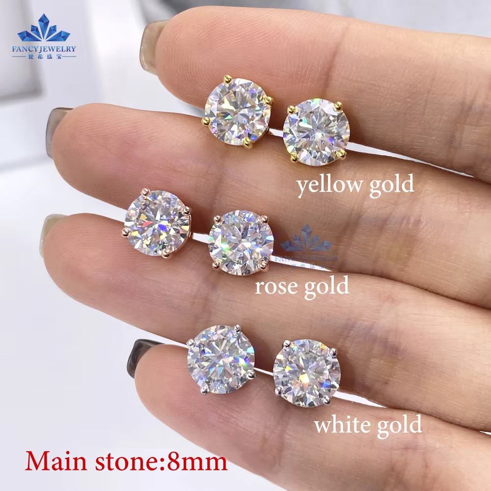 Hot Selg Screw Back VVS Earrings Hip Sterg Sier 5mm 6.5mm 8mm Solitaire Stud Moissanite Earring