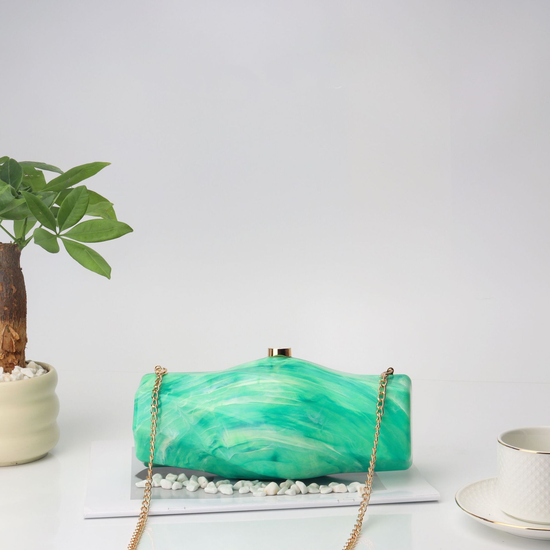 Advanced Niche Design, Sexy Irregular Acrylic Box Bag, Casual And Versatile, Stone Patterned Hand-Held Crossbody Bag