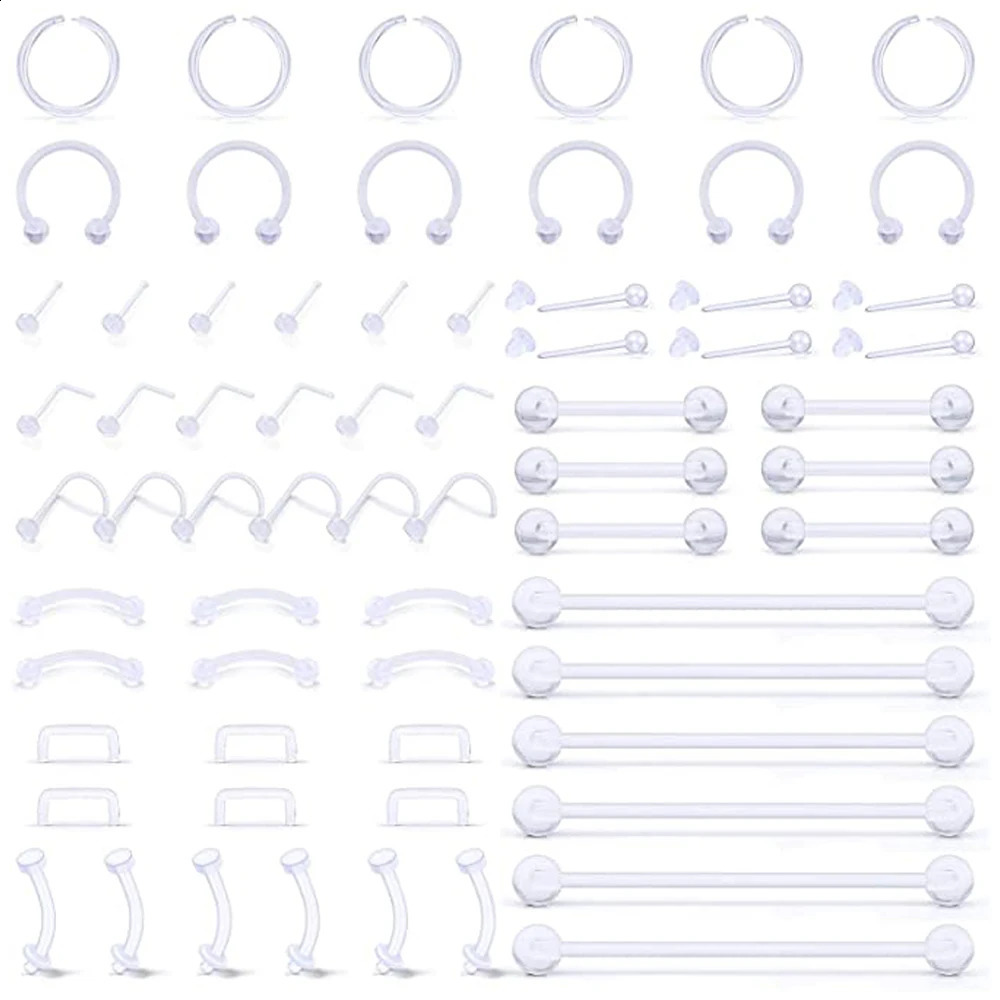 Clear Piercing Retainer Septum Nose Studs Flexible Lip Ear Hoop Tongue Rings Nipple Ring Daith Earrings Plastic Industrial 250110