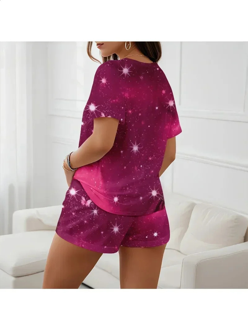 Plus Size Womens 1XL5XL Printed Shorts Set with Uneck Short Sleeve Fashion Holiday Beach Sets 250122
