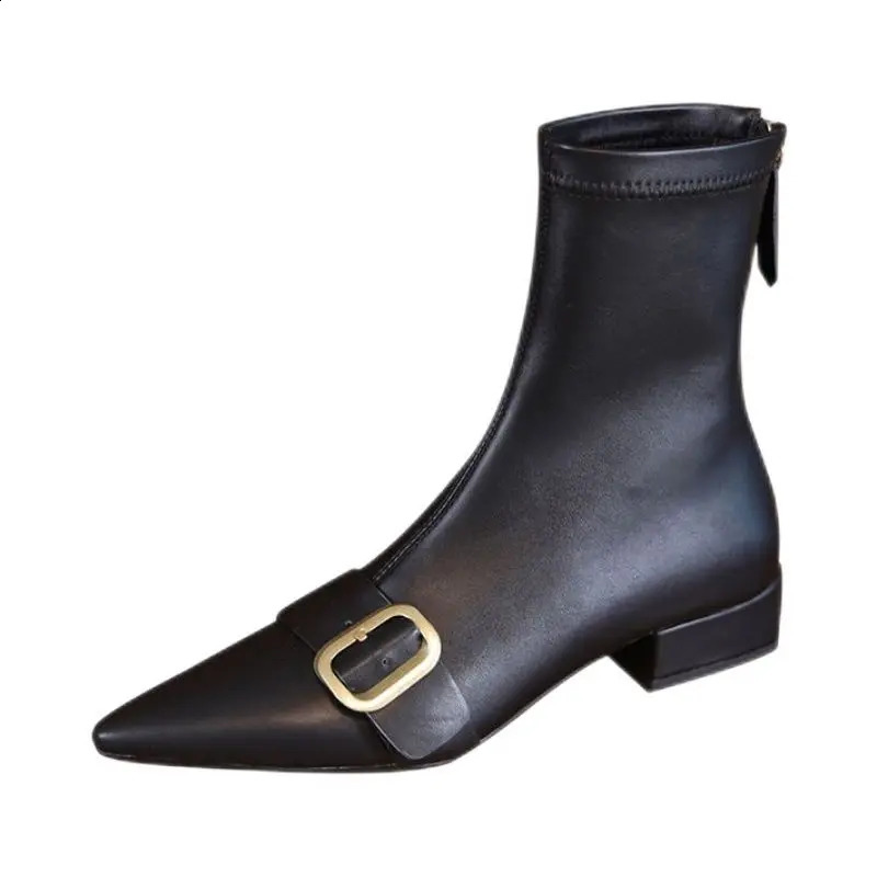 Footwear Black Short Shoes for Women Elegant with Low Heels Booties Work Female Ankle Boots Pointed Toe er Autumn 250122