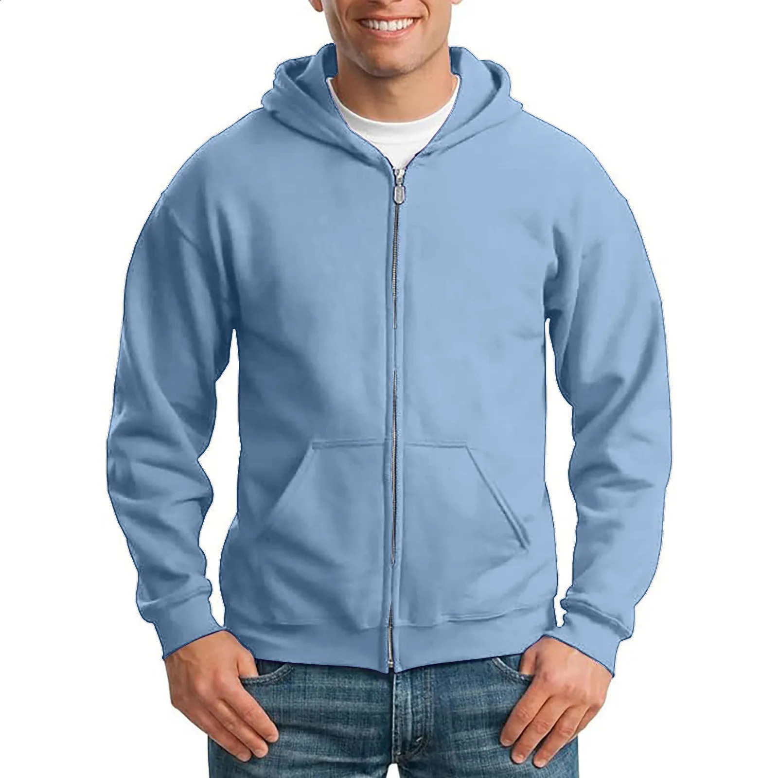 Solid Men Zip Up Hoodie Long Sleeve Daily Wear Zipper Hooded Pullover Sweatshirt With Pocket Loose Harajuku Hip Hop Men Hoodies 250121