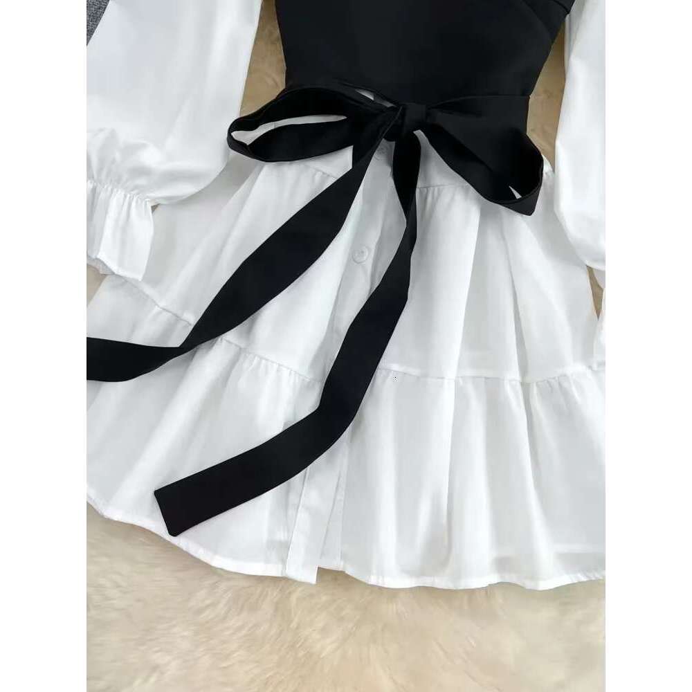 Spring Autumn New Fashion Casual Suit Female Korean Loose White Shirt Slim Vest Dress Two-Piece Set Gd786