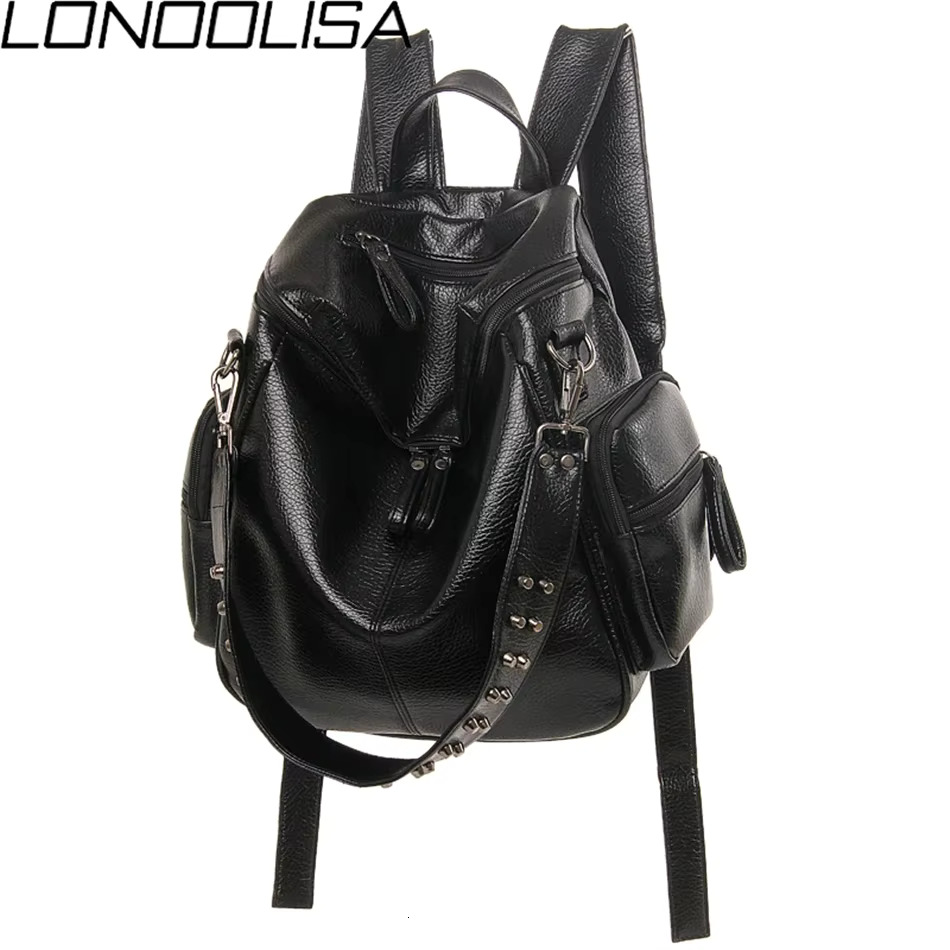 3-In-1 Designe Shoulder Bag Women Preppy Bookbag Mochilas Rivet Backpack Large Capacity School Bags For Teenage Girls