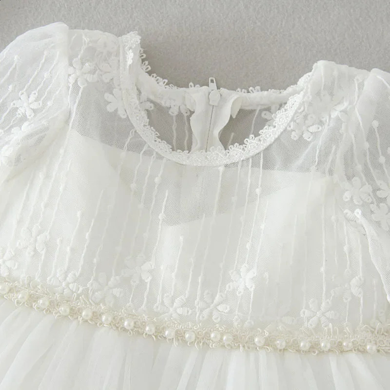 Baby Girls Dress 0-2 Years Old Birthday Wedding Gauze Skirt White Color Baby Baptismal Dress White Princess Dresses Christening 250115