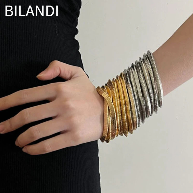 Bilandi Modern Jewelry Multi Layers Metal Stretch Bracelets For Women Party Gifts Fine Accessories Trend 250110