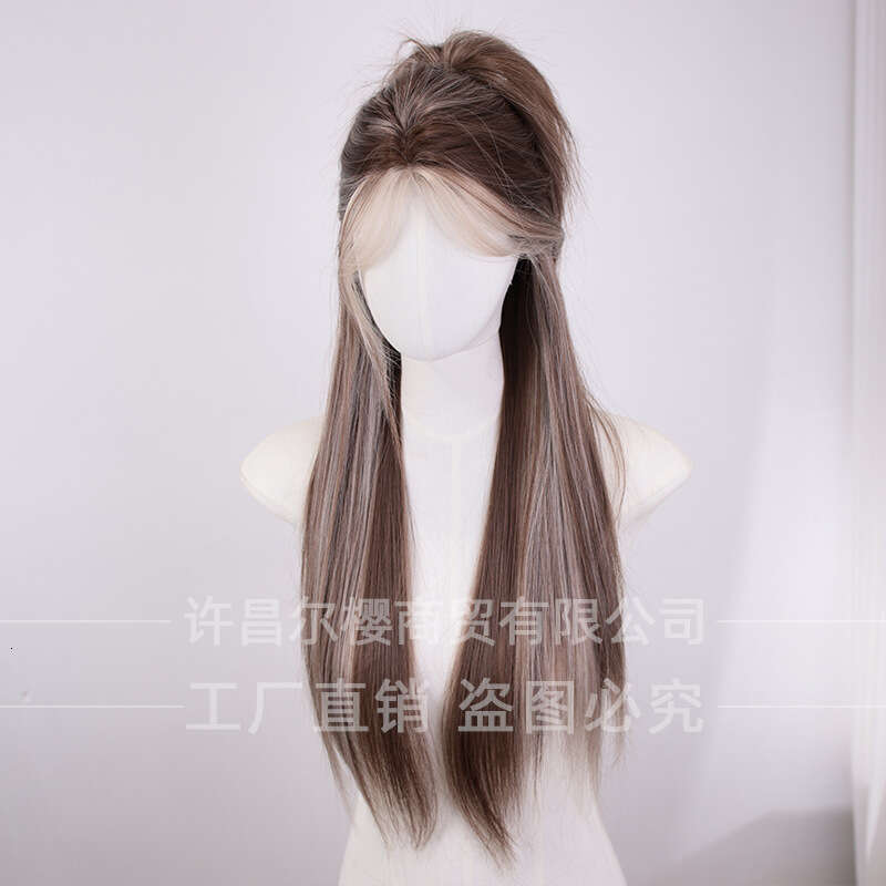 Lace Front Wig Cover T Shape Erying Wig Summer New One Word Lace Gradient Women S Daily Internet Celebrity Long Curly Natural Full Headset