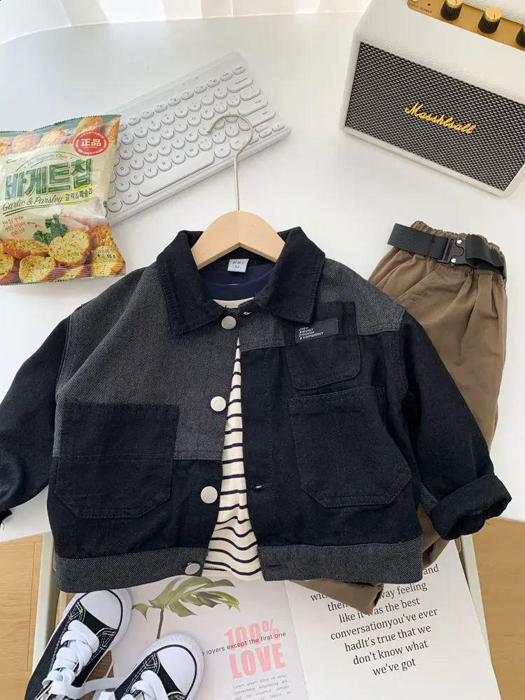 Baby Boys Coats Fashion Cool Casual Patchwork Jeans Jacket 2024 Spring Autumn Korean Style Childrens Coats 250121