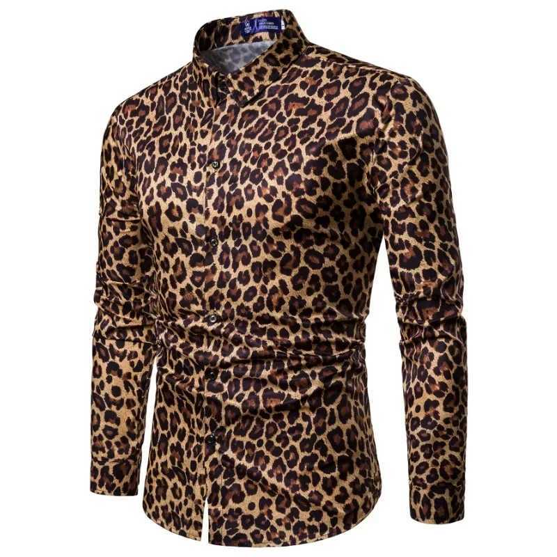 New Mens Thin Long Sleeve Shirt Leopard print Comfortable Breathable Jacket Flip Collar Single breasted Shirt M250121