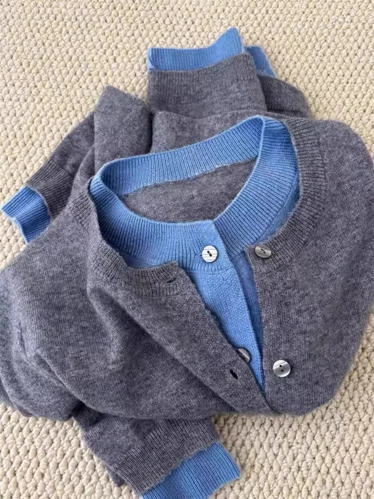 two 100% pure cashmere sweater cardigan dark grey high-grade wool knit coat top 250206