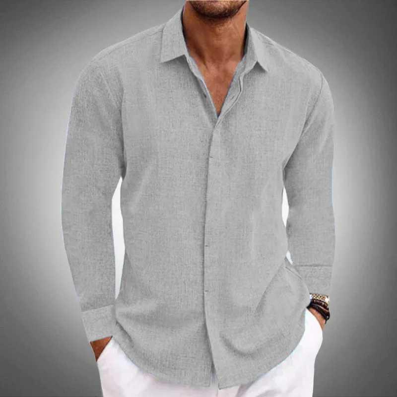 Spring and autumn hot sell new European and American mens casual button-down lapel solid color loose Long-sleeved shirt M250121