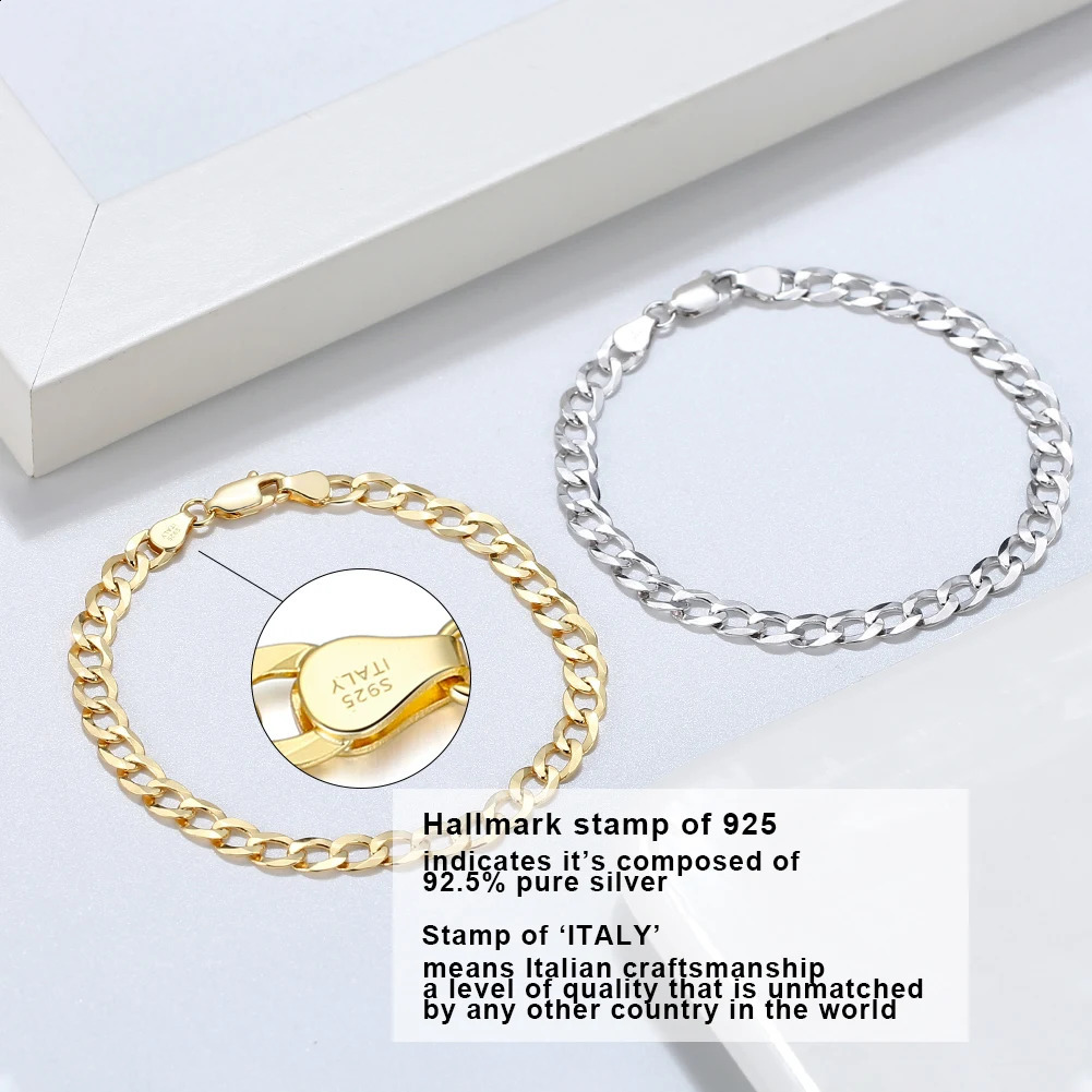ORSA JEWELS 18K Gold Cuban Chain Bracelet 925 Sterling Silver 5mm Italian Fashion Handmade Bracelet Jewelry for Men Women SB123 250121