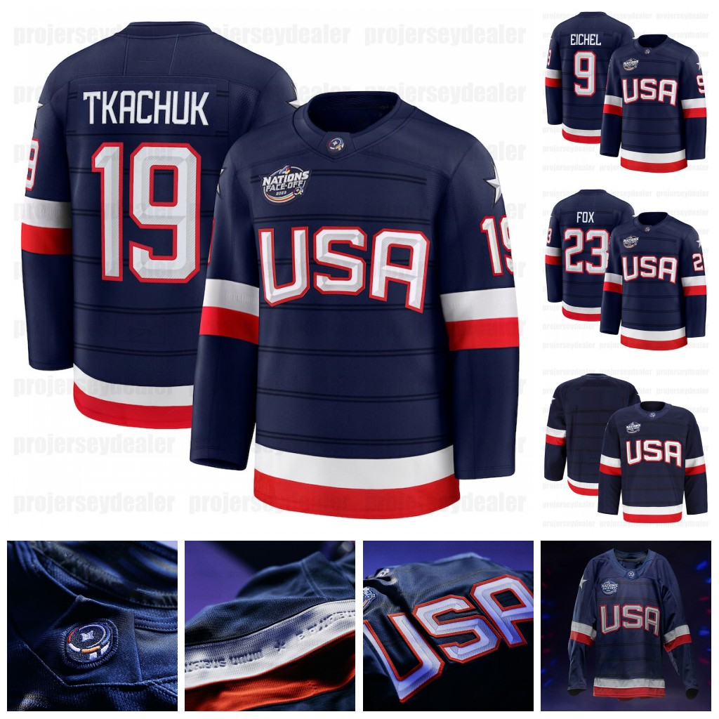 2025 4 Nations Face-off USA Hockey Jersey Jack Hughes Tkachuk Eichel Jeremy Swayman Custom
