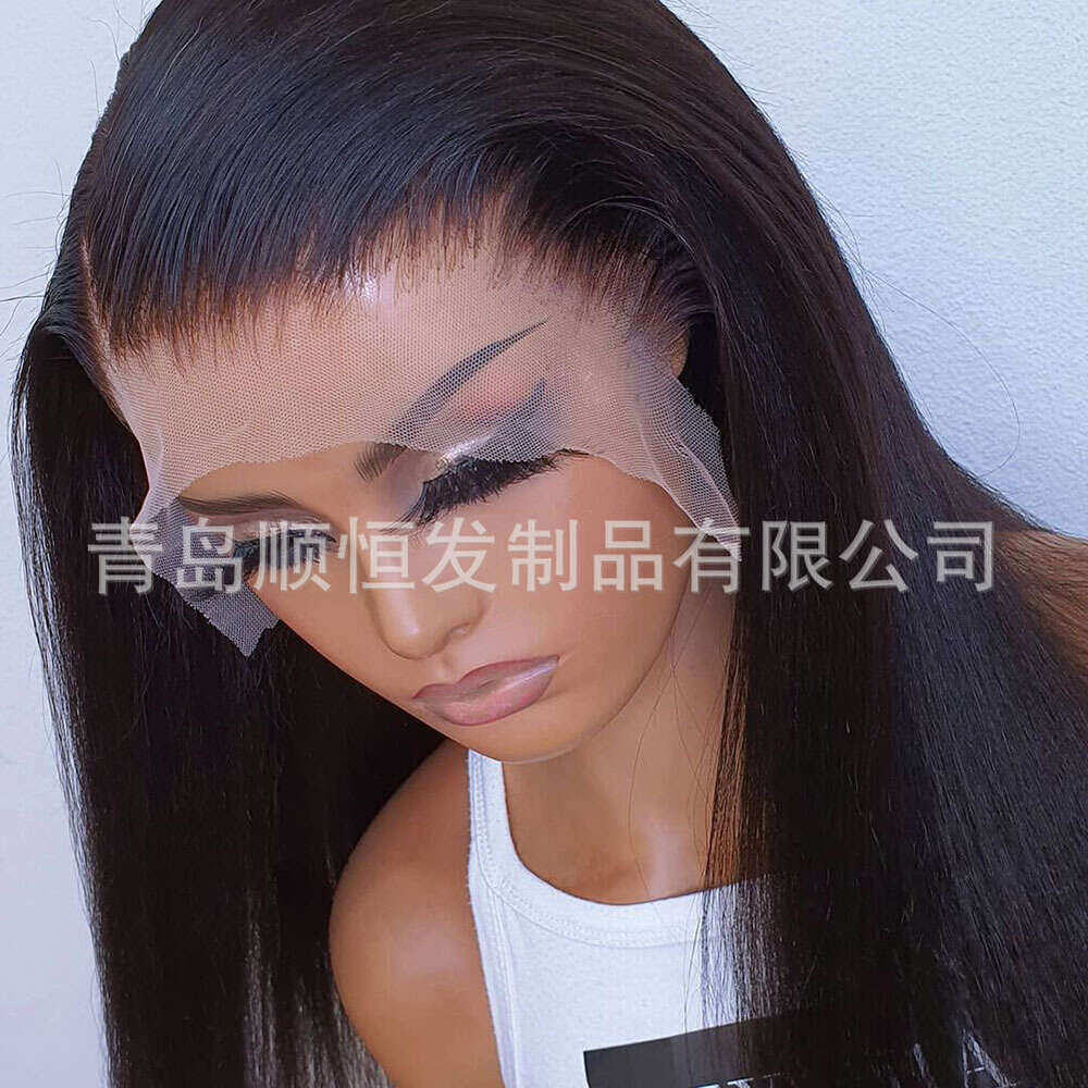 Lace Front Wig Cover T Shape Black Long Straight Handmade Lace Wig High Temperature Silk Headband Full Hair Set Diniwigs