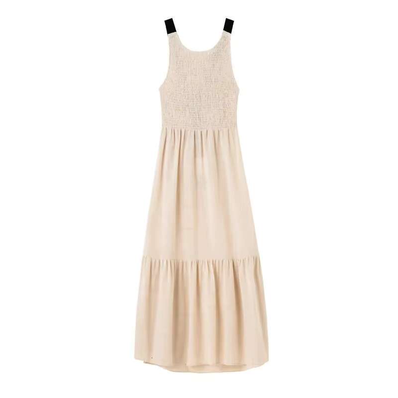 New Cotton Maxi Open Back Cross Sleeveless Holiday Solid Color Lace Up Ankle Length Dress Mujer Vestidos