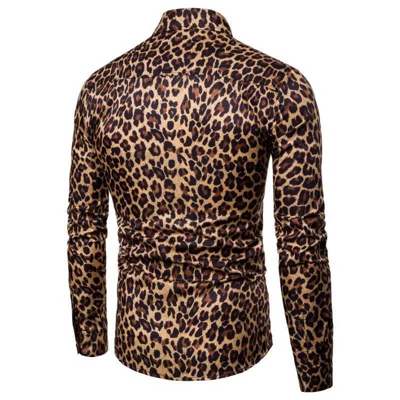 New Mens Thin Long Sleeve Shirt Leopard print Comfortable Breathable Jacket Flip Collar Single breasted Shirt M250121