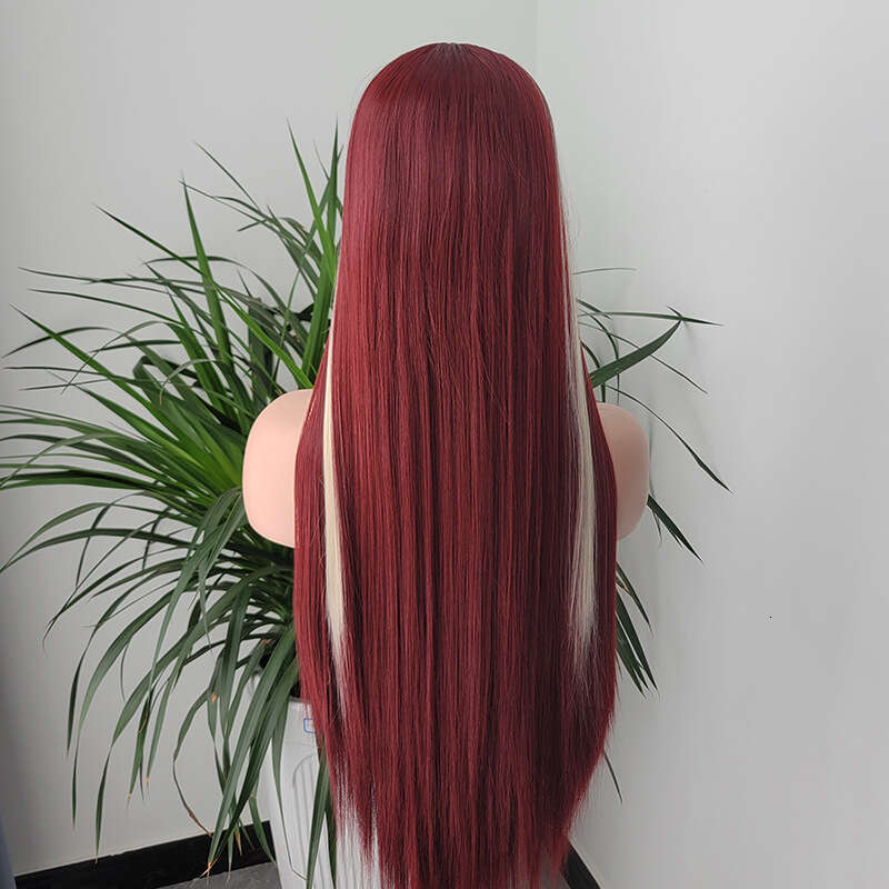 Lace Front Wig Cover T Shape Chemical Fiber Front Lace X Women S Two Color Split Long Straight Hair Half Hand Hook High Temperature Silk Wig Headband