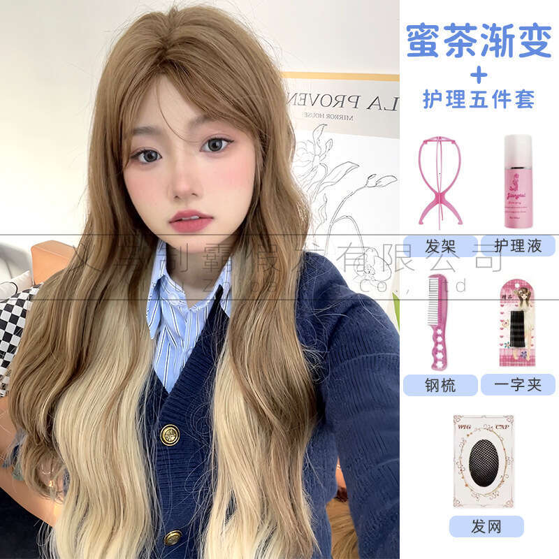 Lace Front Wig Cover T Shape Wig Front Lace Women S Long Fashionable Internet Celebrity Same Style Natural Split Bangs Curly Hair Full Head Cover