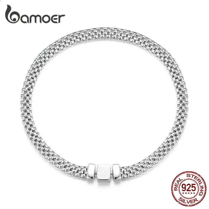 925 Sterling Silver Classic Square Buckle Bracelet Retro Braided Silver Chain Link for Women Platinum Plated Fine Jewelry 250121