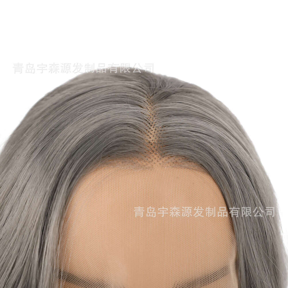 Lace Front Wig Cover T Shape New X Dark Grey Matte High Temperature Silk Fiber Front Lace Wig Head Cover Long Curled Hair