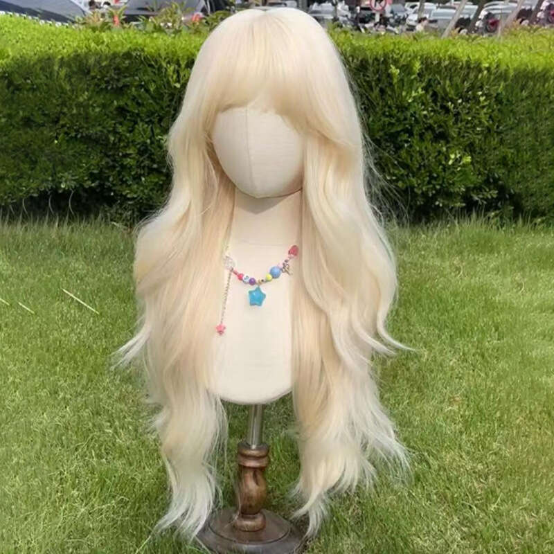 Lace Front Wig Cover T Shape Wig Women S Long Curled Hair White Gold Lolita Big Wave Sweet Natural Fluffy New Full Head Set