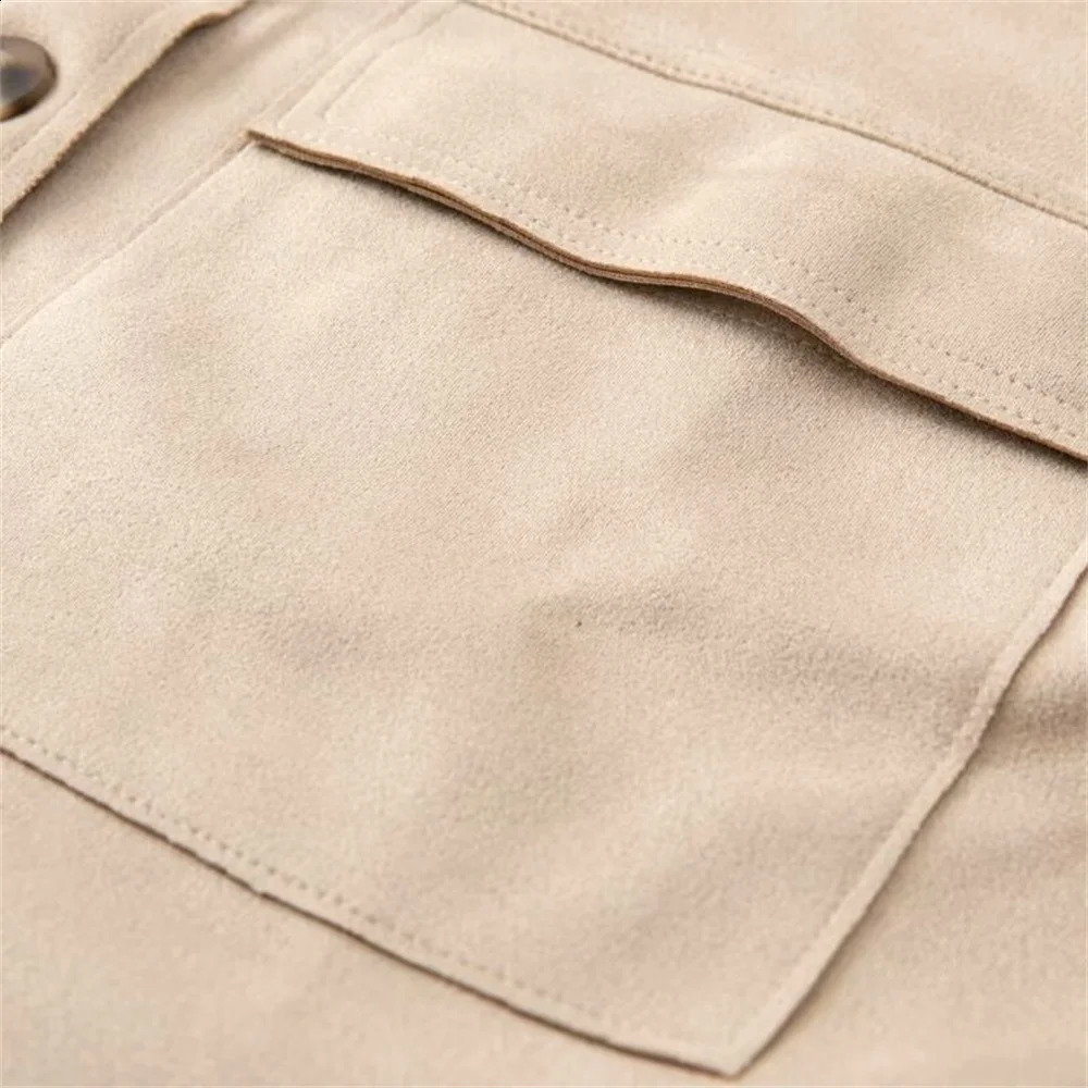 Zach Ailsa Autumn Product Womens Casual Versatile Collar Long Sleeve Flip Pocket Suede Texture Short Jacket Coat 250122