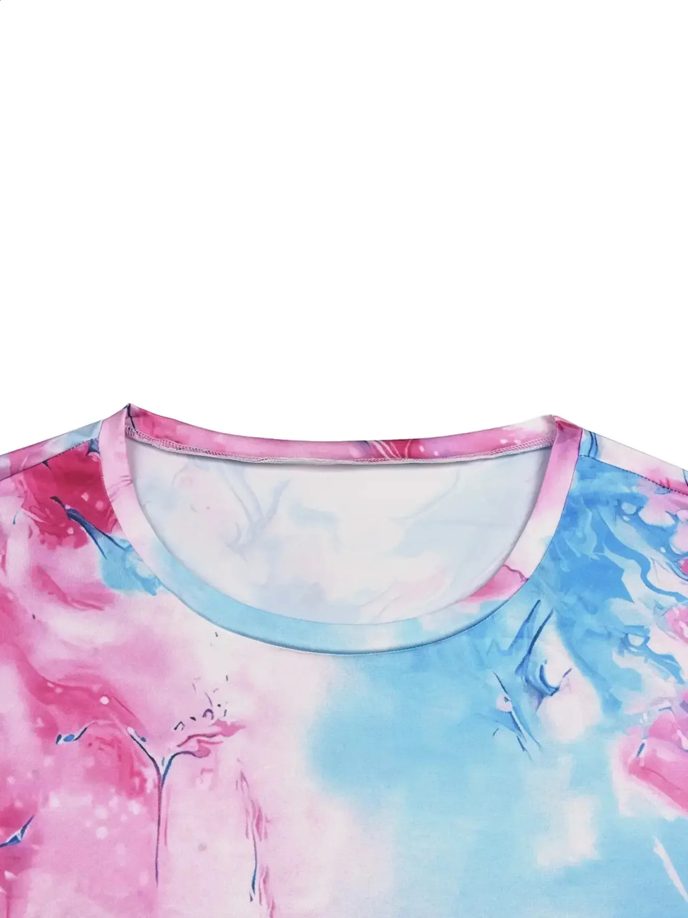 Plus Size Casual Loungewear Set Summer Womens Tie Dye Short Sleeve Round Neck Tee Shorts Pajama Two Piece 250122