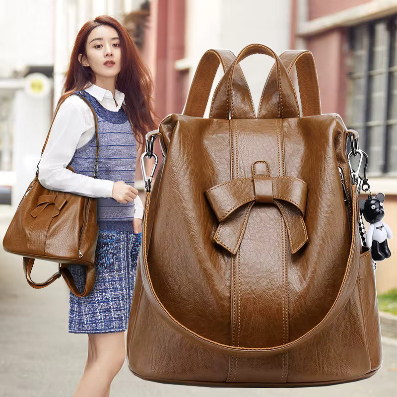 New Fashion Girl School Bag Cute Bow Travel Girl's Backpack High Quality PU Leather Leisure Backpacks