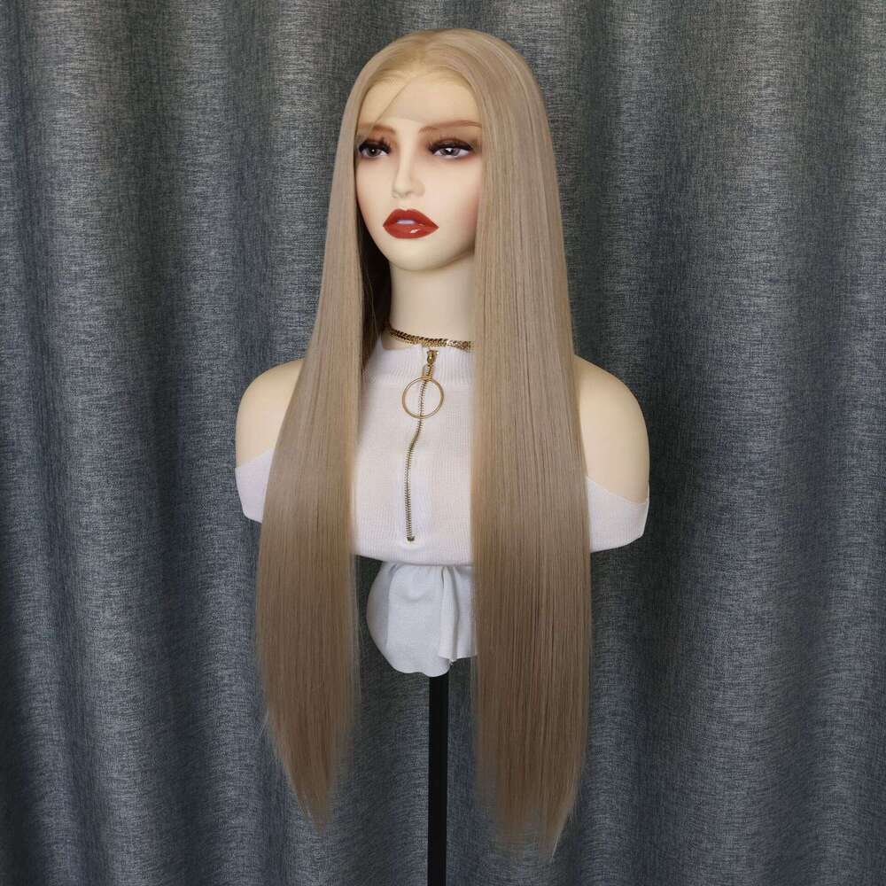 Lace Front Wig Cover T Shape Chemical Wig Fashionable Women S Front Lace Split Sand Gold Long Hair Chemical Fiber Semi Nized Headband