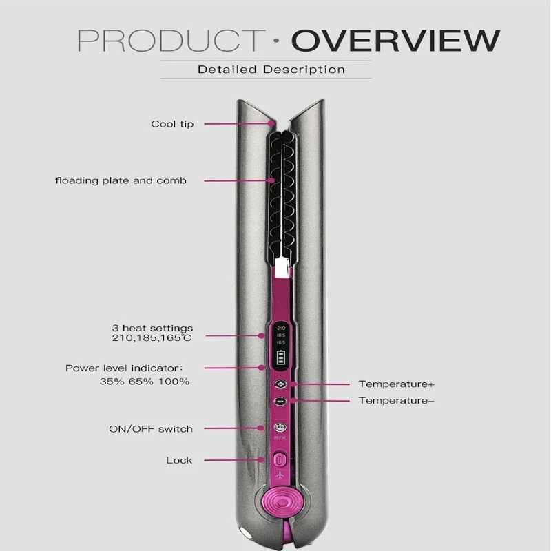 Professional Ceramic Flat Iron 2 in 1 Cordless Hair Straightener and Curler Rechargeable wireless Straightene Z250122