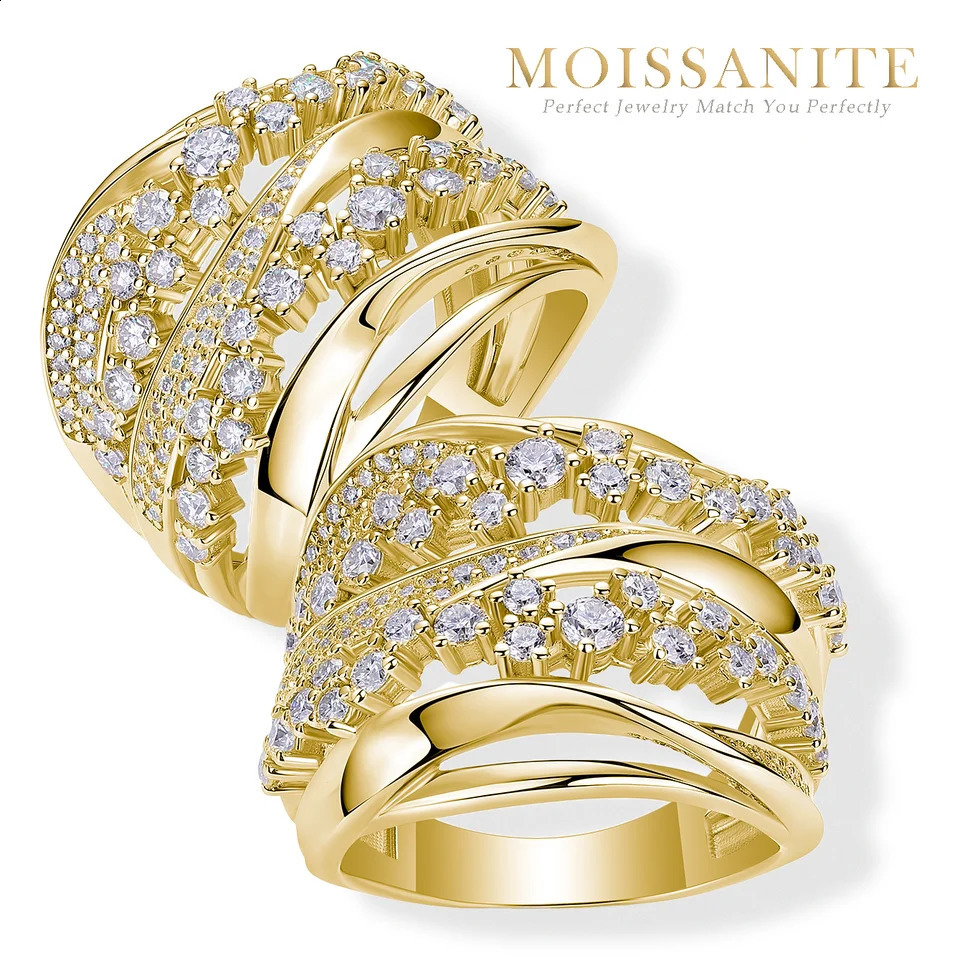 1.296cttw Elegant S925 Sterling Silver Gold-Plated Criss-Cross Cluster Ring for Women - Muth Brilliant Cut Stones 250121