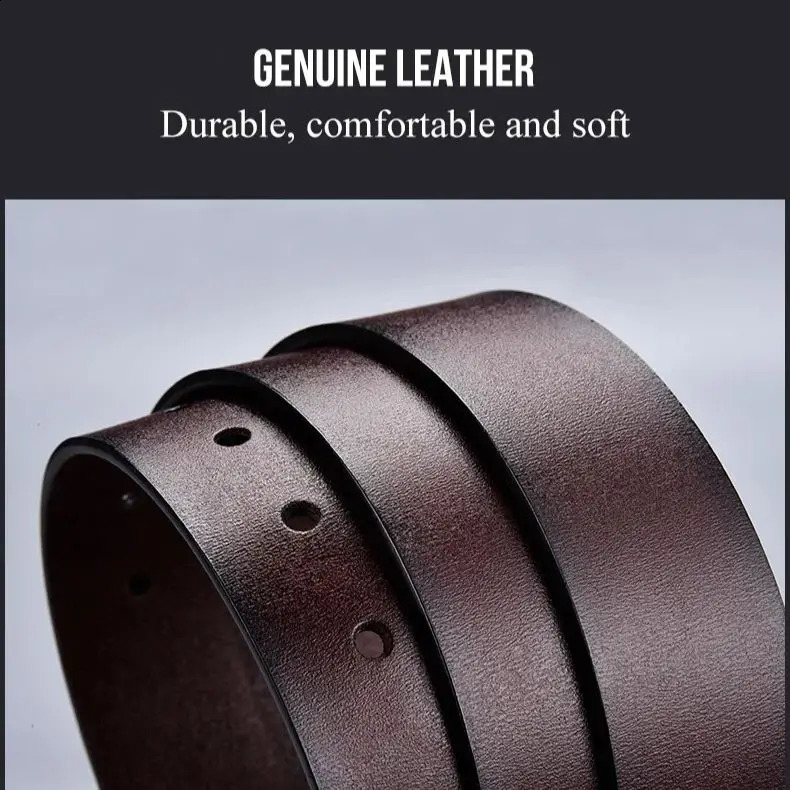130CM Leather Cowhide Mens Belt Fashion Metal Alloy Pin Buckle Adult Jeans Business Casual Waist Male Strap 250114
