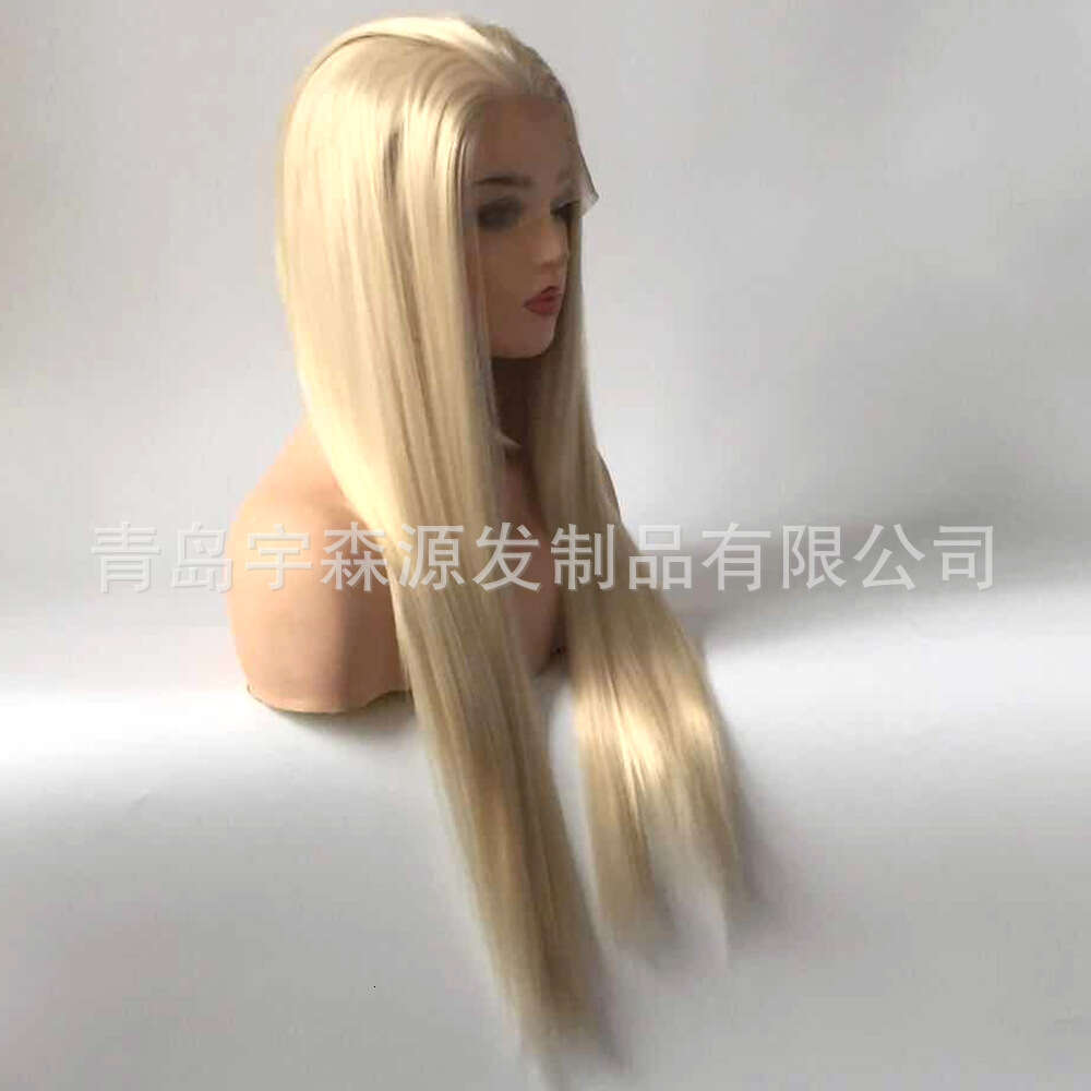Lace Front Wig Cover T Shape Front Lace Wig Women S Long Straight Set Gold Synthetic Hair Wig Headband Color