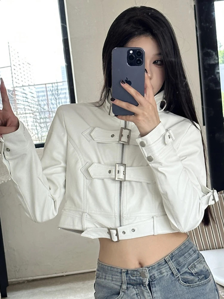 SONNEESD American Style Streetwear Harajuku Zipper Full Sleeve PU Coat Vintage Locomotive Cowgirl Fashion Short Jacket 250122 - view 4