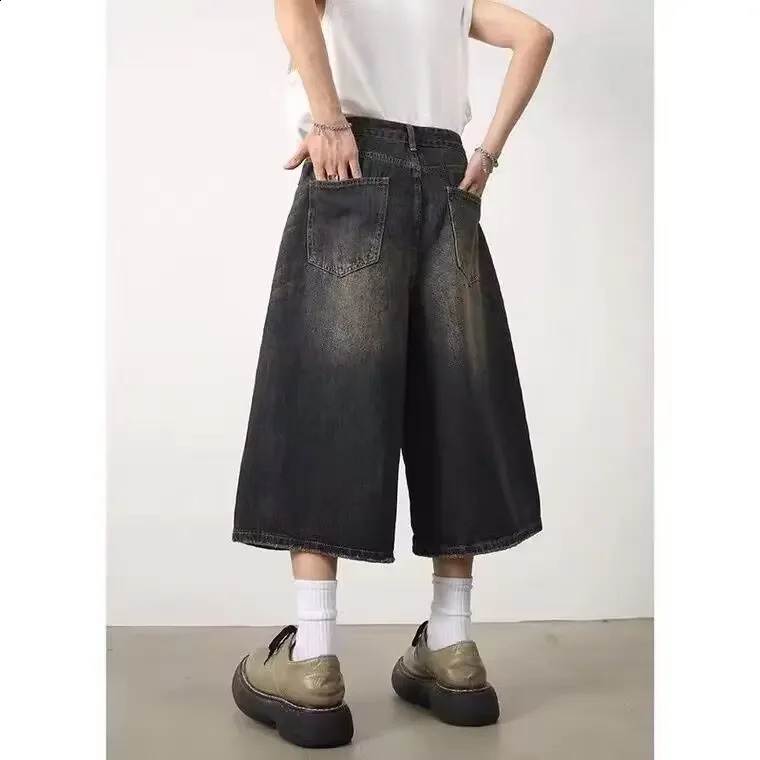 American style retro mens jeans loose fit wide leg straight leg denim shorts summer wholesale sensual 250110