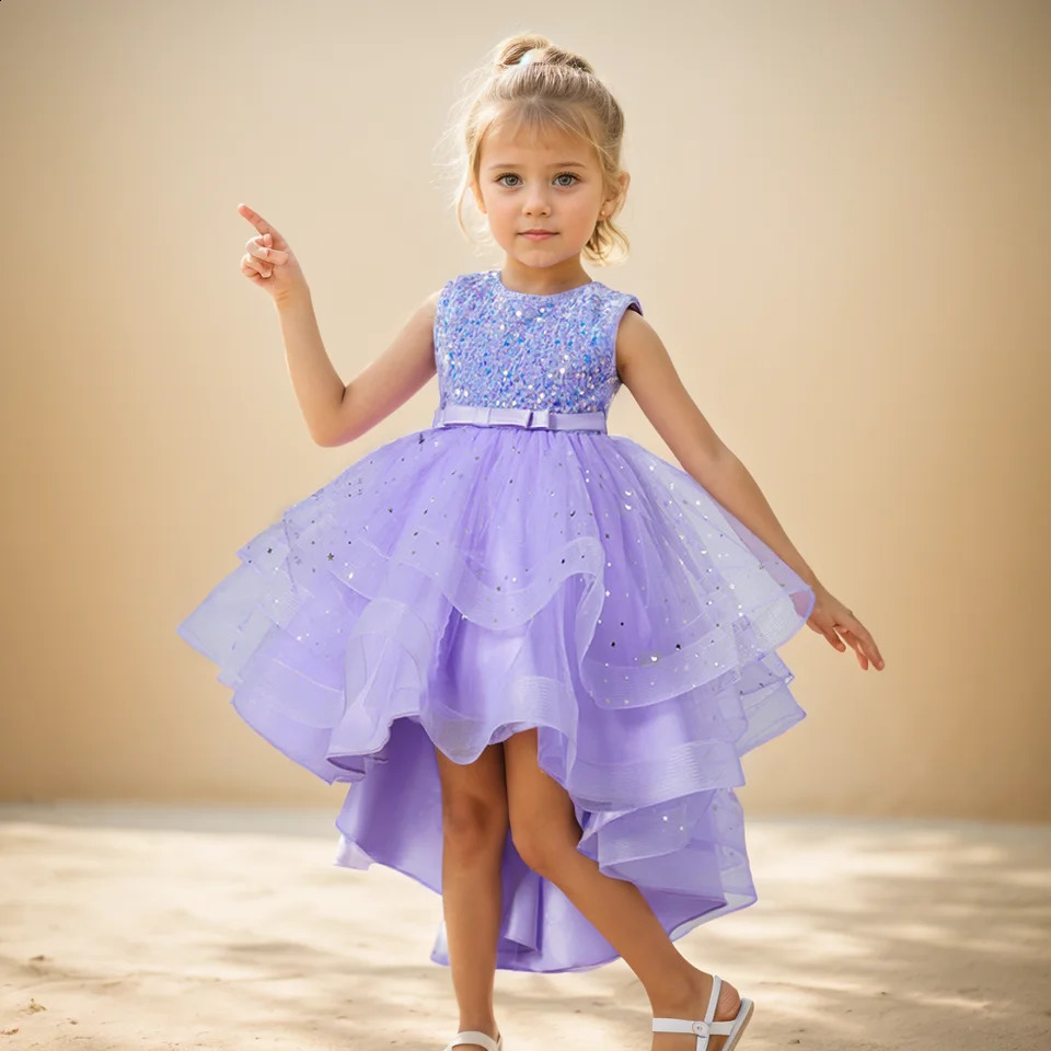 Flower Girls Princess Sequins Baby Wedding Christmas Party Trailing Dress Teenager Children Kids Elegant Vestidos for 3-15Years 250117