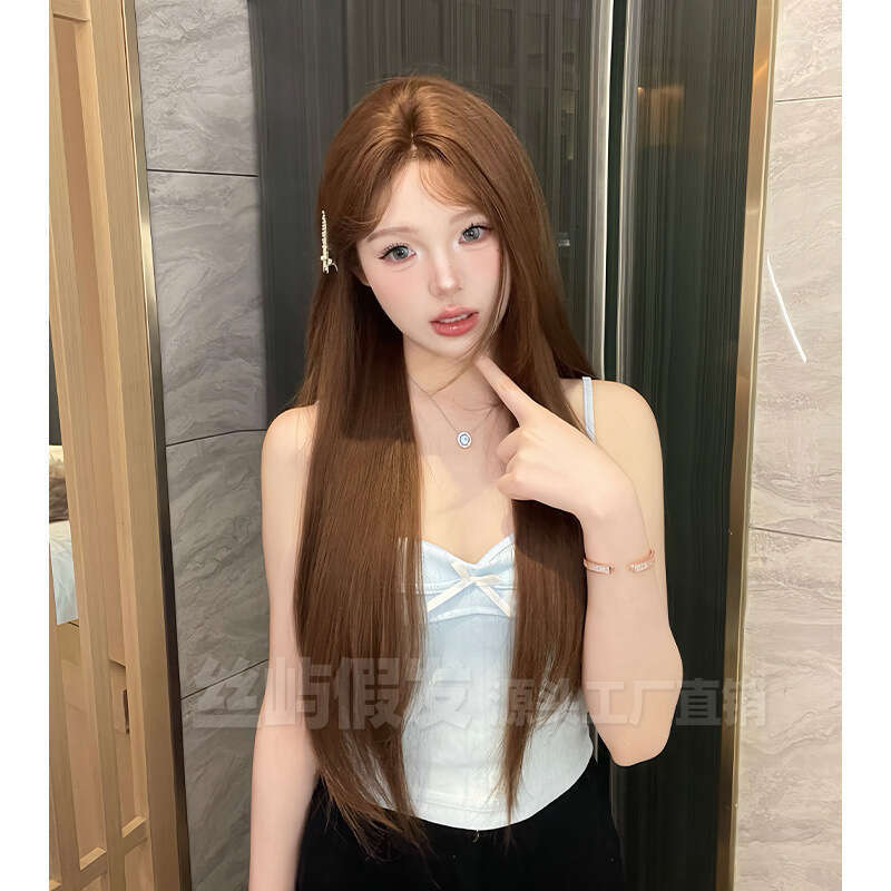 Lace Front Wig Cover T Shape Silk Island Wig Women S Daily Net Long Straight One Word Front Lace Mid Split New Natural Full Headset